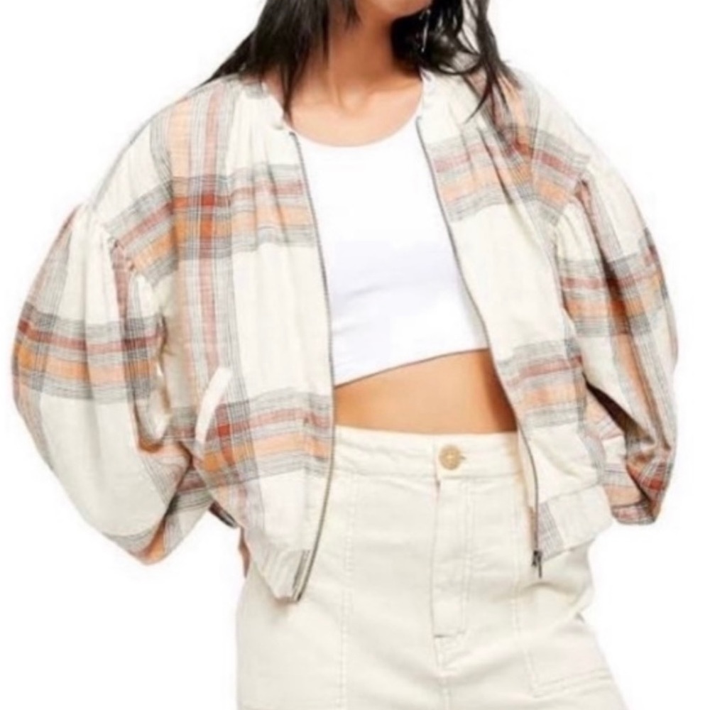 Like NEW Free People Mattie plaid bomber jacket